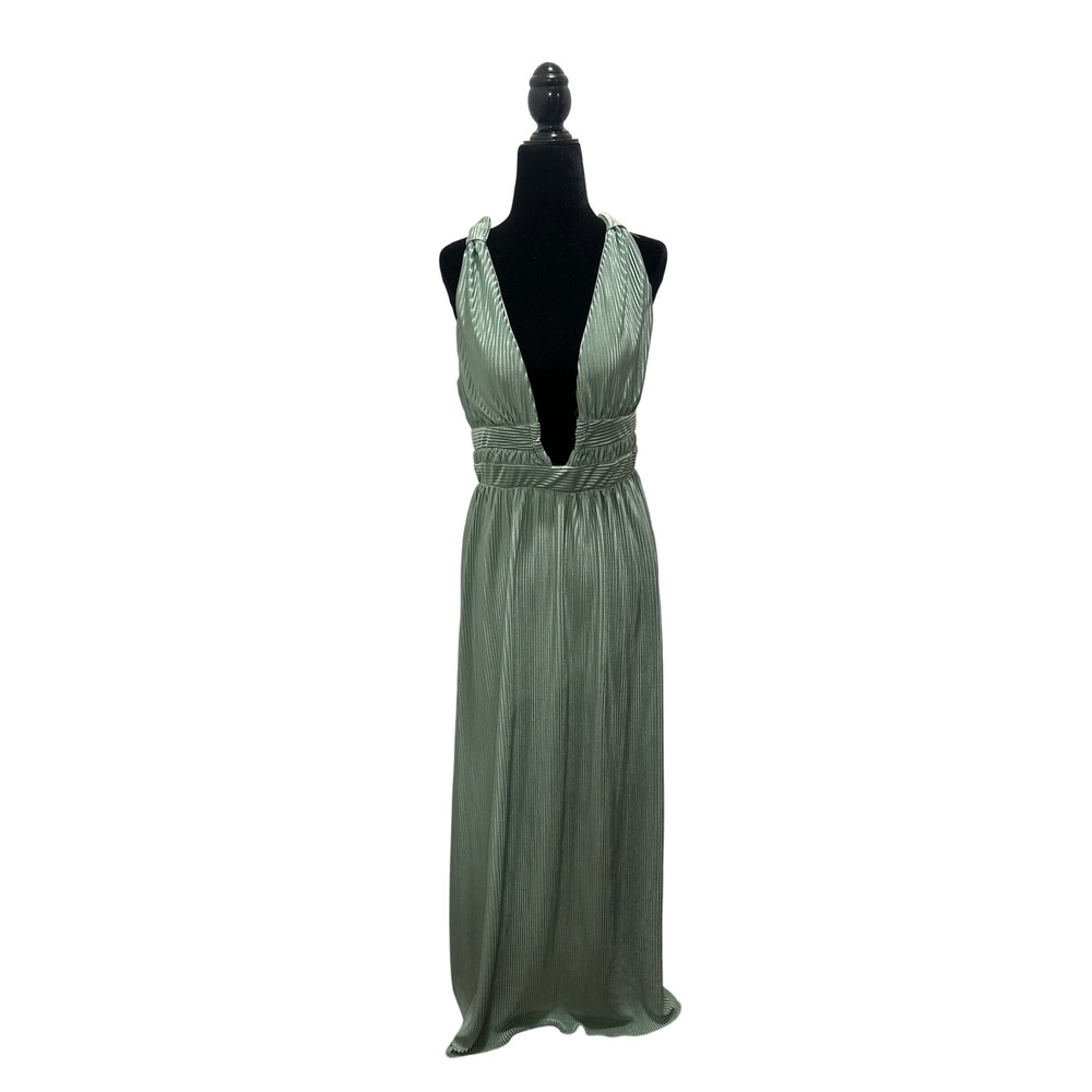 Jolie & Joy by FCT With Love Sage Green Pleated Halter Maxi Dress XL